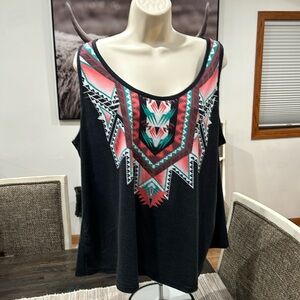 SHEIN curve brand, size 2XL black, tribal style print, tank top